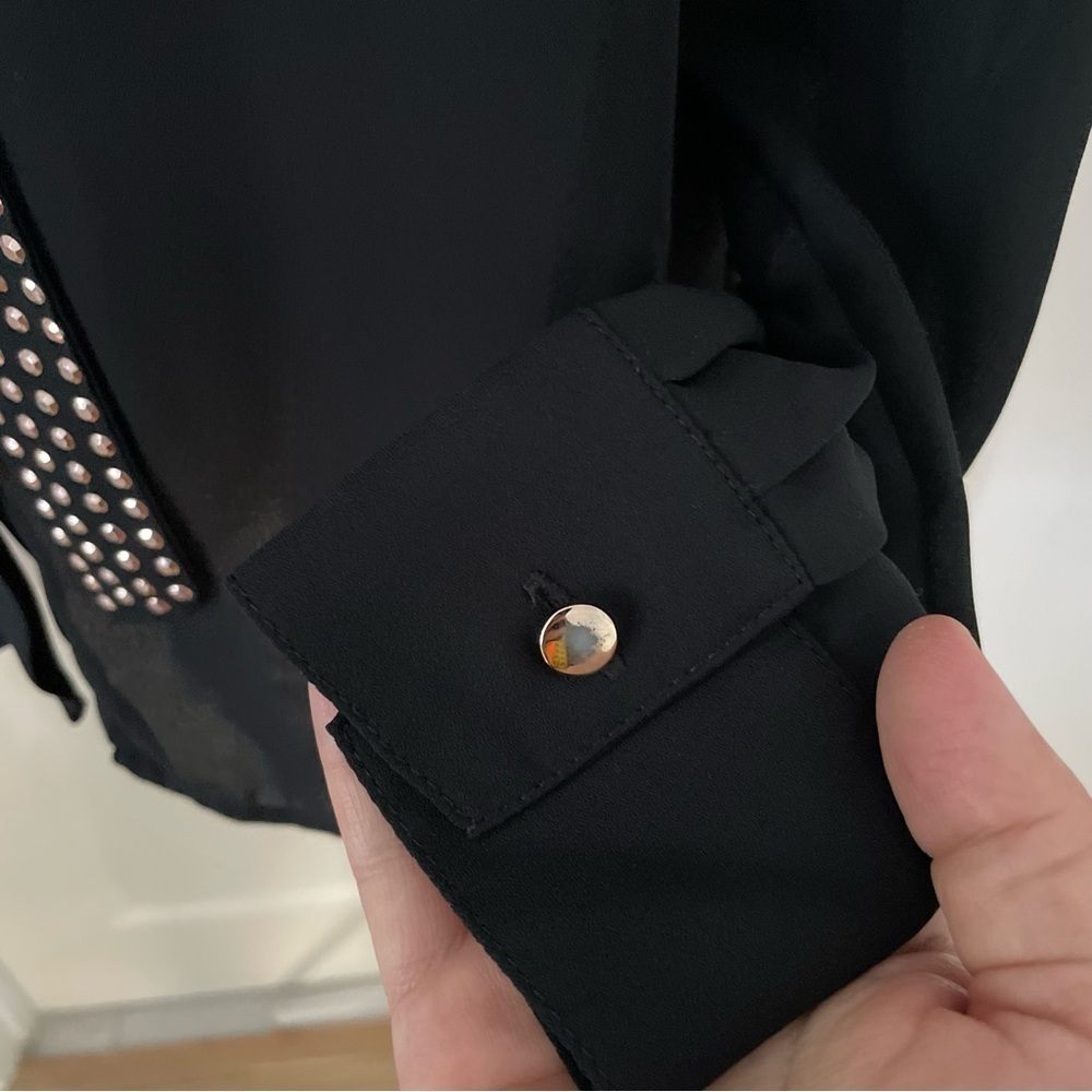 Twik Black Studded Long Sleeve Blouse Size PS with Extra Gold and Black Buttons - Picture 5 of 13
